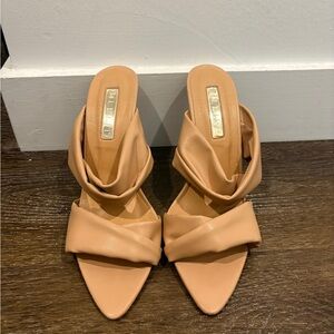 Bellini Blush-Tone Twisted Strap Slide Heels